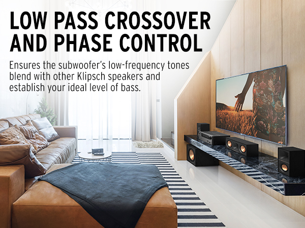 Klipsch Reference home theater system with subwoofer in living room