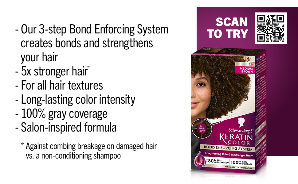 Schwarzkopf Keratin Color Permanent Hair Color Cream, 5.0 Medium Brown