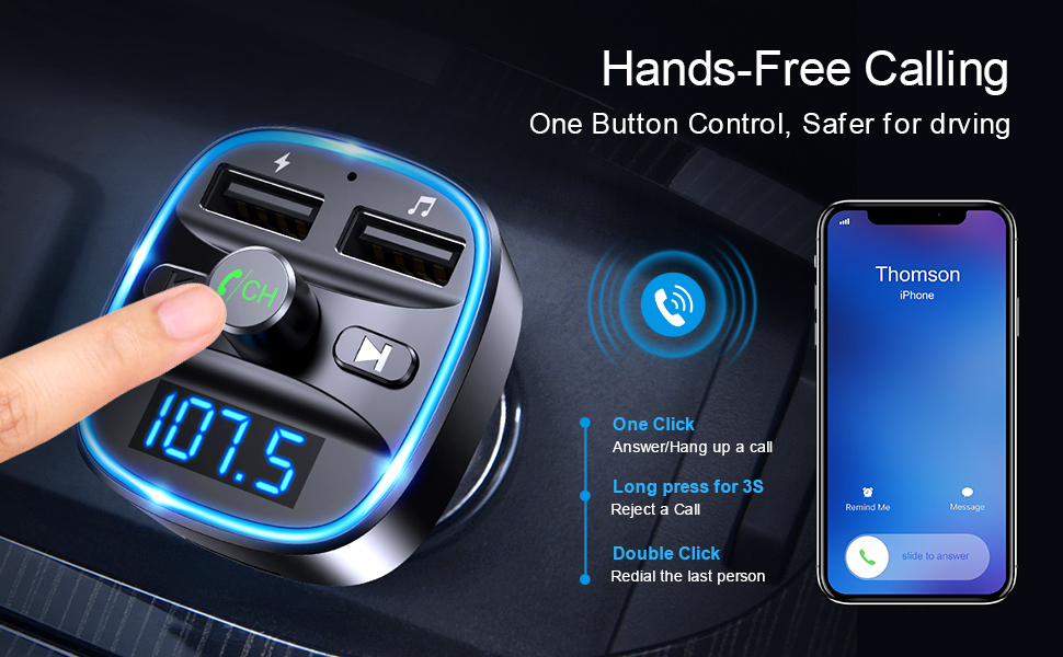 ORIA Bluetooth FM Transmitter, Advanced Bluetooth Car Kit, Dual USB