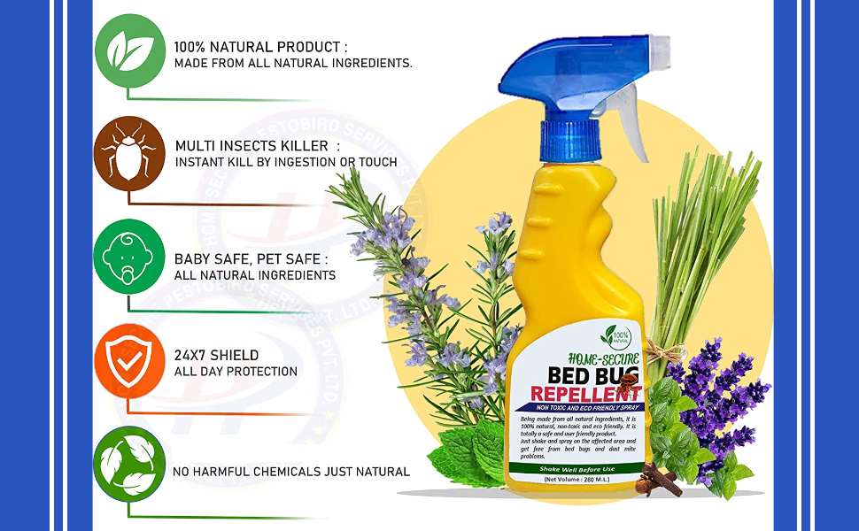 HomeSecure Natural Bed Bug killer Spray 280 ML Ready to Use