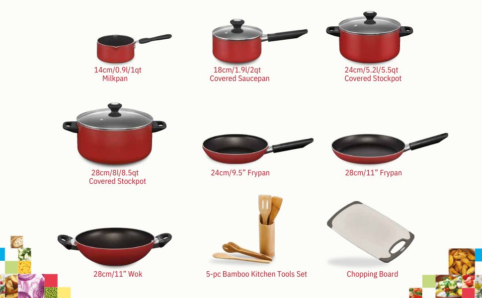 Prestige Classique 16 Piece Non stick cookware Set | Non Stick Cooking Pan Set