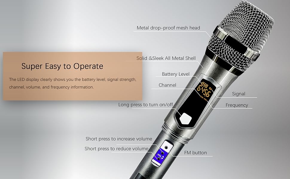 PAsucceed Wireless Microphones, UHF Metal Dual Handheld