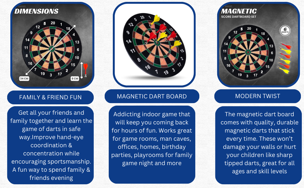 Kids Mandi® Dart Board Set 13 Inch Wide with 6