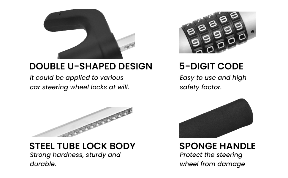Car Steering Wheel Lock AntiTheft Car Device, Keyless 5