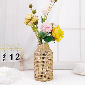 Glass Flower Vase with Rattan Cover