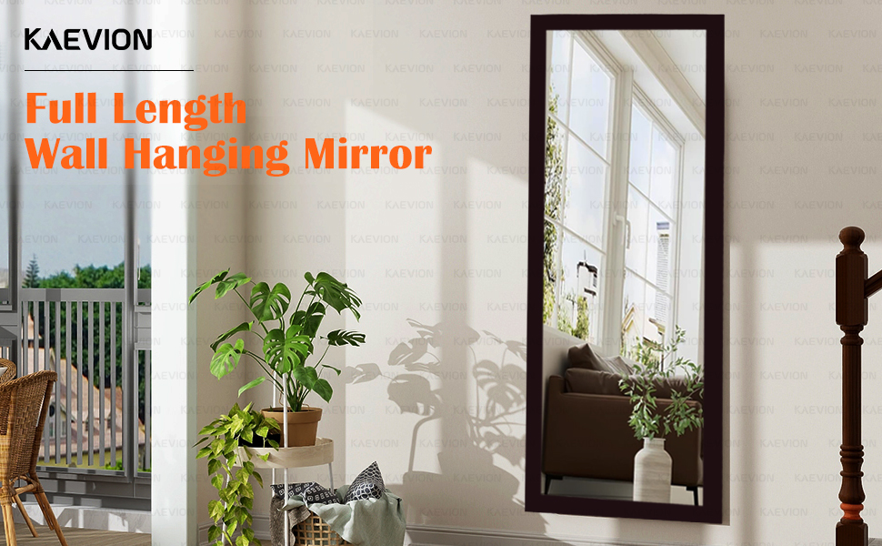 KAEVION 4 Feet Full Length Waterproof PVC wooden Fraem Rectangular Shape wall hanging mirror Brown