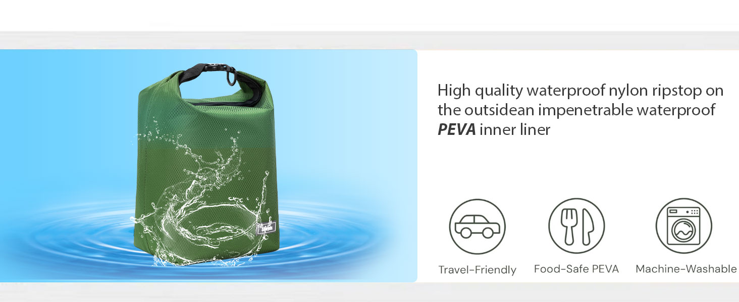 High quality waterproof nylon ripstop onthe outsideanimpenetrable waterproofPEVA inner liner