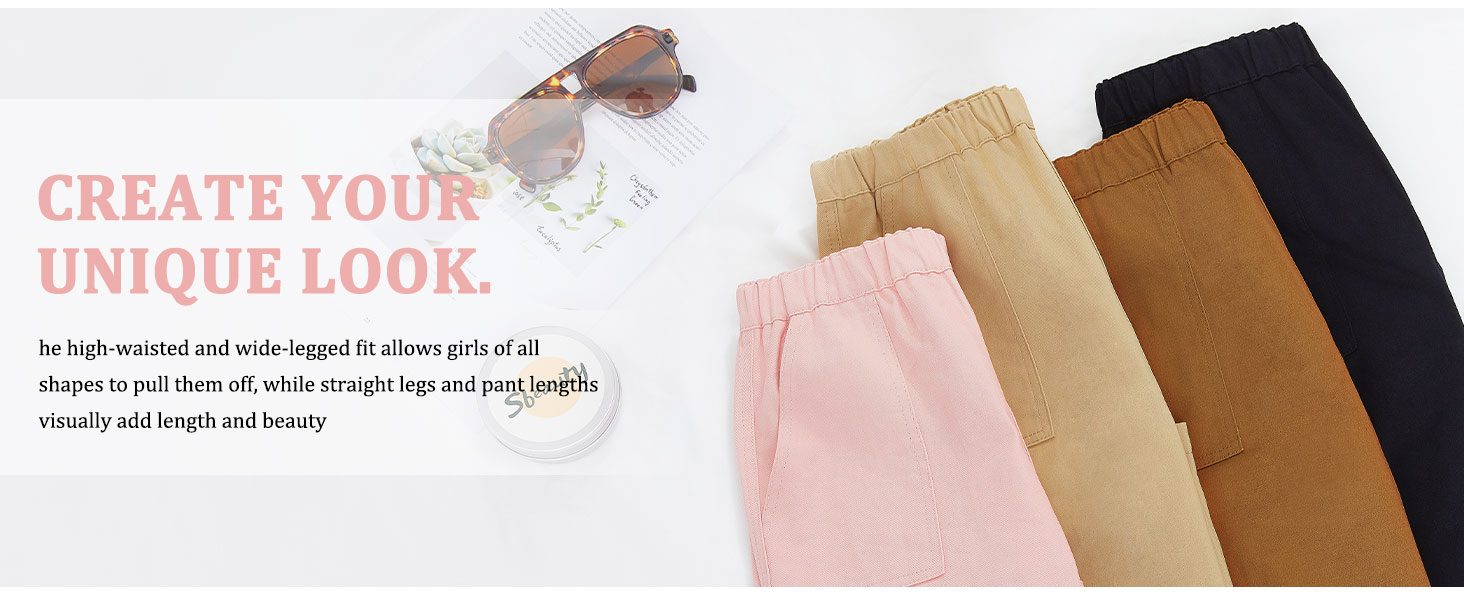 Girls Cargo Pants Wide Leg Baggy Long Pants