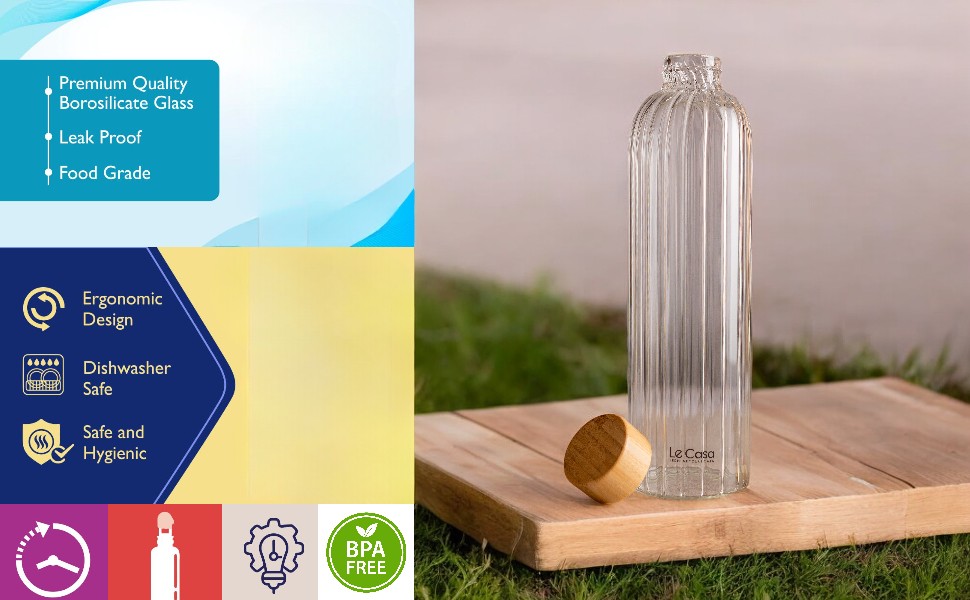 Madie Borosilicate Water Bottle Set Of 2 1000ML Each