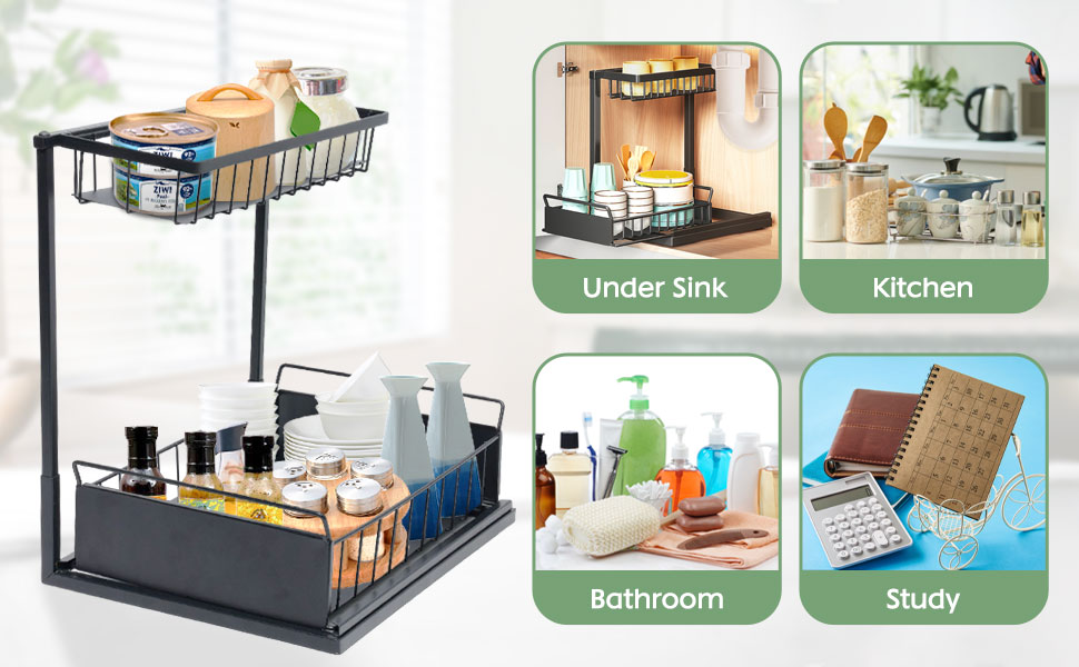 Under Sink Organizer 2Tier Slide Out Sliding Shelf Under