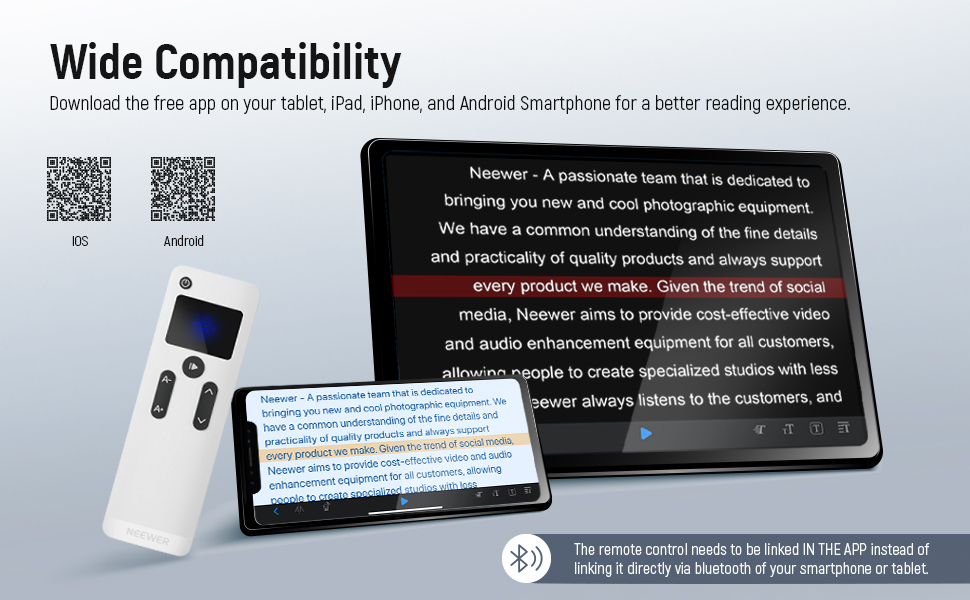 NEEWER Teleprompter Remote Control (RT110), Connects via Bluetooth