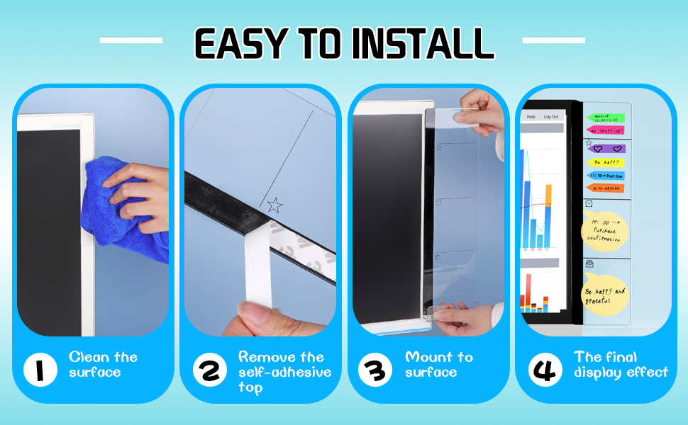 Monitor Memo Board, 2PCS Transparent Computer Monitor Memo Board, Monitor Side