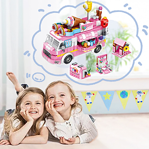 VINTOP Stem Building Sets for Girls, 553 Pcs Ice Cream Trucks Toys for 7, 8, 9, 10, 11 Year Old Kids, 25 Models Food Van Cars Construction Building