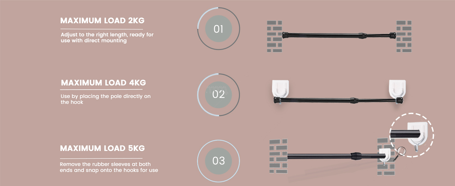 Bicolic 3PCS Extendable Net Curtain Rods, Spring Loaded Tension Rods