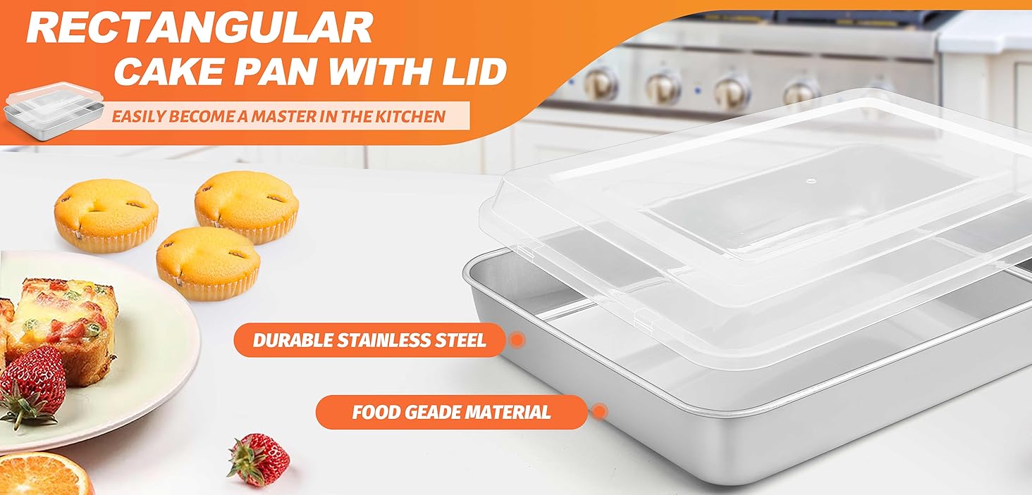 Herogo Baking Pan with Lid, 9 x 12 Inch Stainless Steel