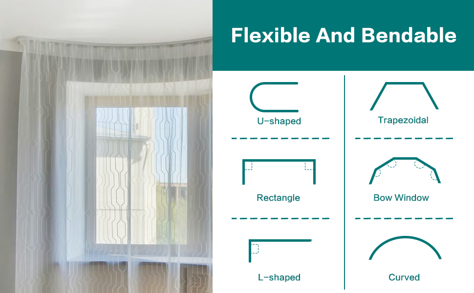 ZDADA 5M Bendable Curtain Tracks and Fittings for Bay Window, Flexible