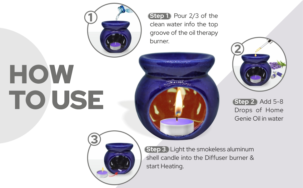 Home Genie Ceramic Non Electric Diffuser with 2 Tealight Candles and 2 Fragrance Oil Camphor
