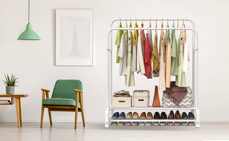 LOEFME Clothes Rail, 2Tier Base Heavy Duty Clothes Rails, Minimalism