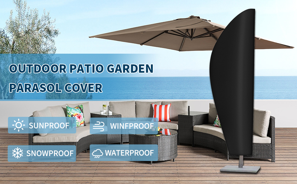 Patio Umbrella Cover, Waterproof 210D AntiUV Parasol Cover Offset