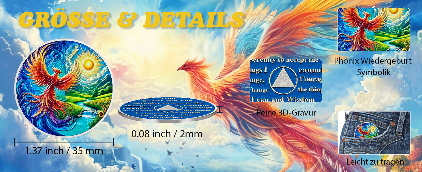 symbolisiert die Chaos Phoenix Sobriety Coin die Kraft der Wiedergeburt und des persönlichen Wachstu