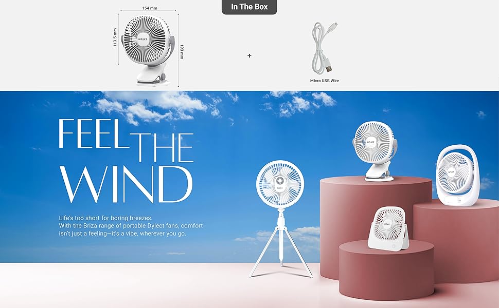 Dylect Rechargeable Personal Clip-On Fan - 3 Speed Settings