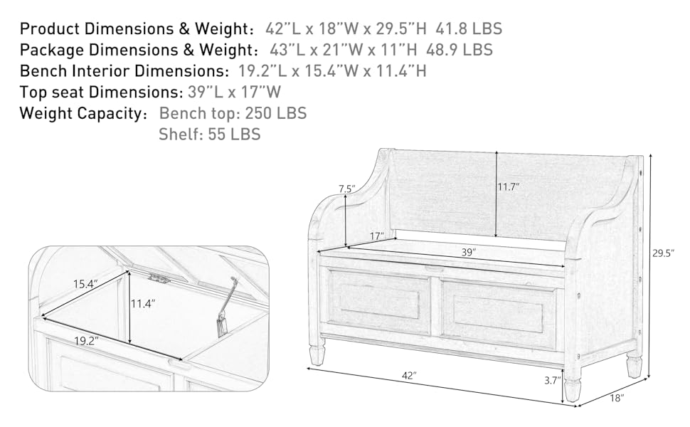 Knocbel Rustic Entry Storage Bench with Hidden Compartments