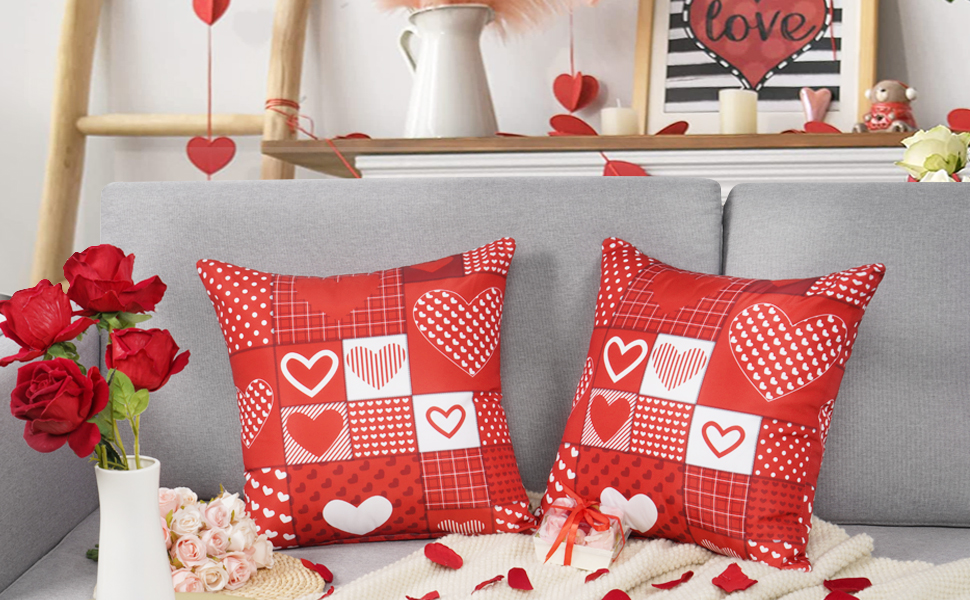 Valentine's Day Pillow Covers 18 x 18 Inch, Set of 2 Red