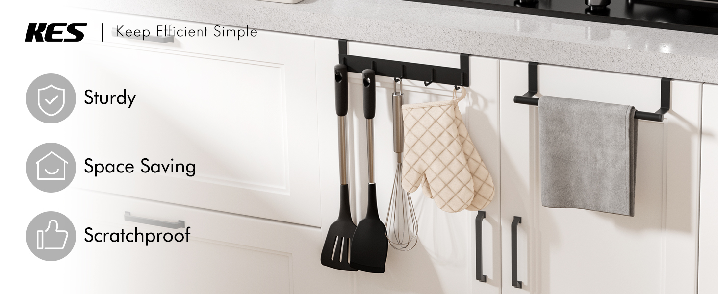 KES Towel Rail Over Door Towel Holder with Hooks, Kitchen Tea