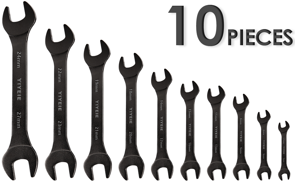 YIYEIE SuperThin Open End Wrench Set, 10Piece Metric, 5.5, 7, 8, 9