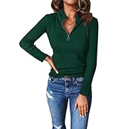 PRETTYGARDEN Fall Quarter Zip Pullover Sweaters for Women 2025 Long Sleeve Collared Fitted Ribbed...