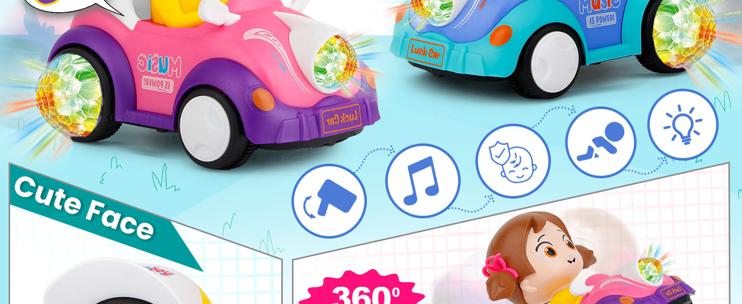 Zest 4 Toyz Musical Stunt Car for Kids with Flashing 5D Lights Bump and Go Musical Electric Toy Car