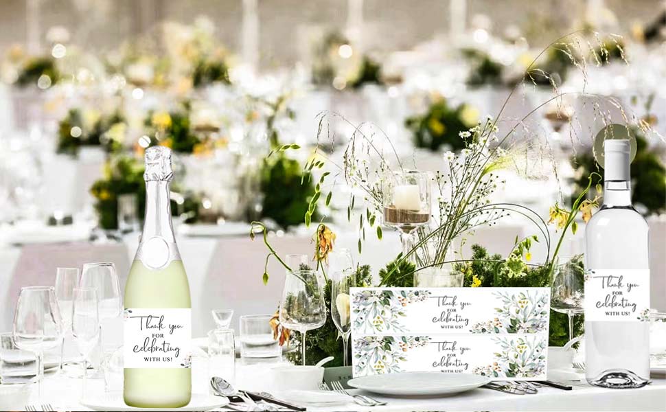 100PCS Wedding Water Bottle Labels Romantic Green Leaf