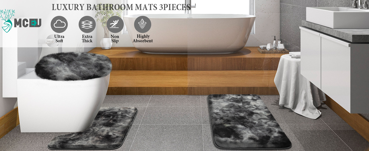 McEu Bath Mat, Luxury Bathroom Mat Sets 3 Piece, Machine Washable Non