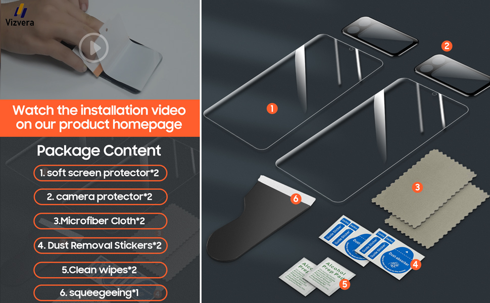 Vizvera【2 PCS Samsung Galaxy Z Flip 3 Screen Protector+2 PCS Flip 3