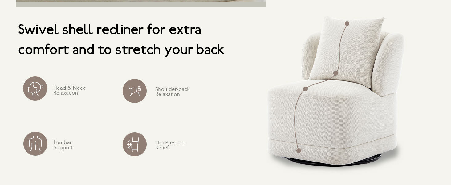 Swivel Accent Chair for Living Room,360° Rotating Barrel Chair with Square Back Pillow,Cream White