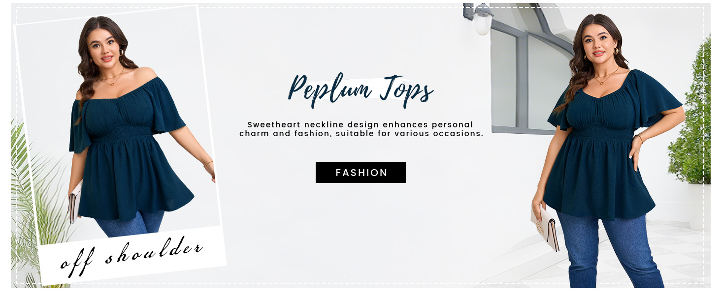 Womens Plus Size Blouse Summer Tops V Neck Short Sleeve Ruffle Peplum Smocked Dressy Casual Top