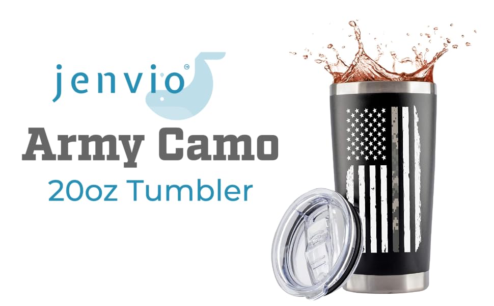 JENVIO Military Gifts for Men | Army Camo Stainless Steel Travel Tumbler Mug Cup Including 2 Lids 2 Straws and Gift Box for Coffee/Cold Drinks | Fathers Day Retirement Soldiers boyfriend Veterans 17 Correctional Officer Gifts - 20 Ounce Stainless Steel Hot/Cold Travel Tumbler/Mug and 2 Coffee Cup