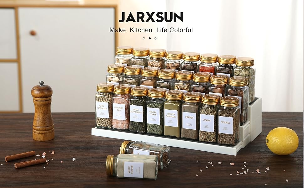 JARXSUN Glass Spice Jars with Label, 48 Pcs Spice Jars with