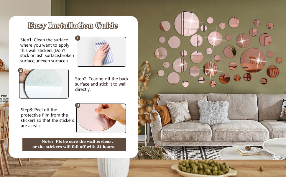 Kroshine Mirror Wall Stickers Round 40Pcs Peel and Stick Mirror Tiles Self Adhesive