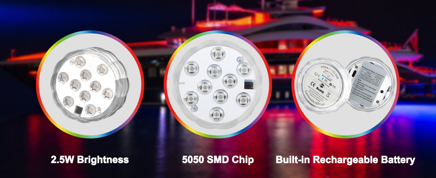 Obcursco 4 Packs Wireless Rechargeable Boat Lights Battery