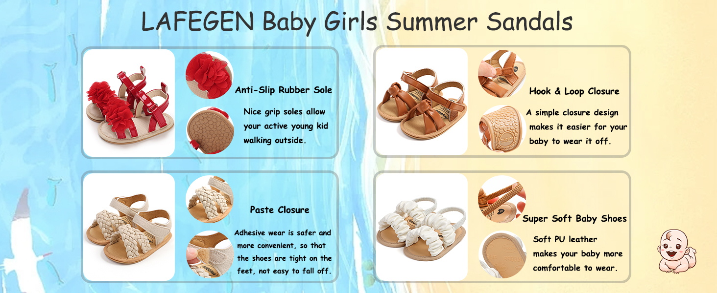 LAFEGEN Infant Baby Girls Summer Sandals