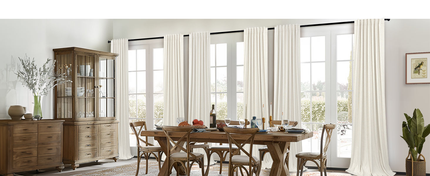 Natural Linen Blackout Curtains for Dining Room