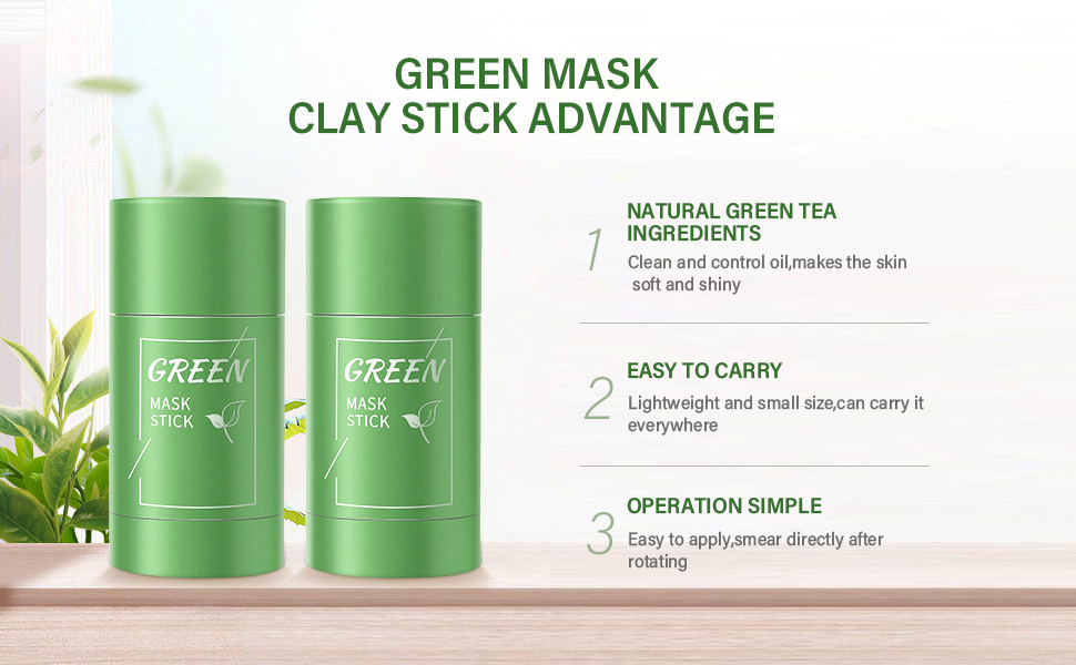 2 Pack Green Mask Clay Stick, Grüner Tee Mask, Deep Cleansing Smearing