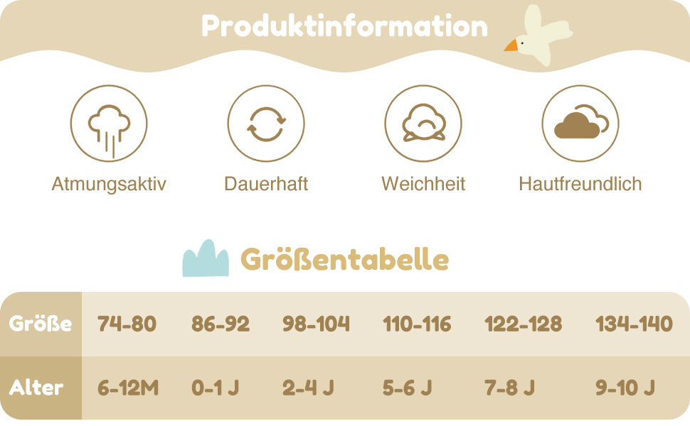 Product information and size chart