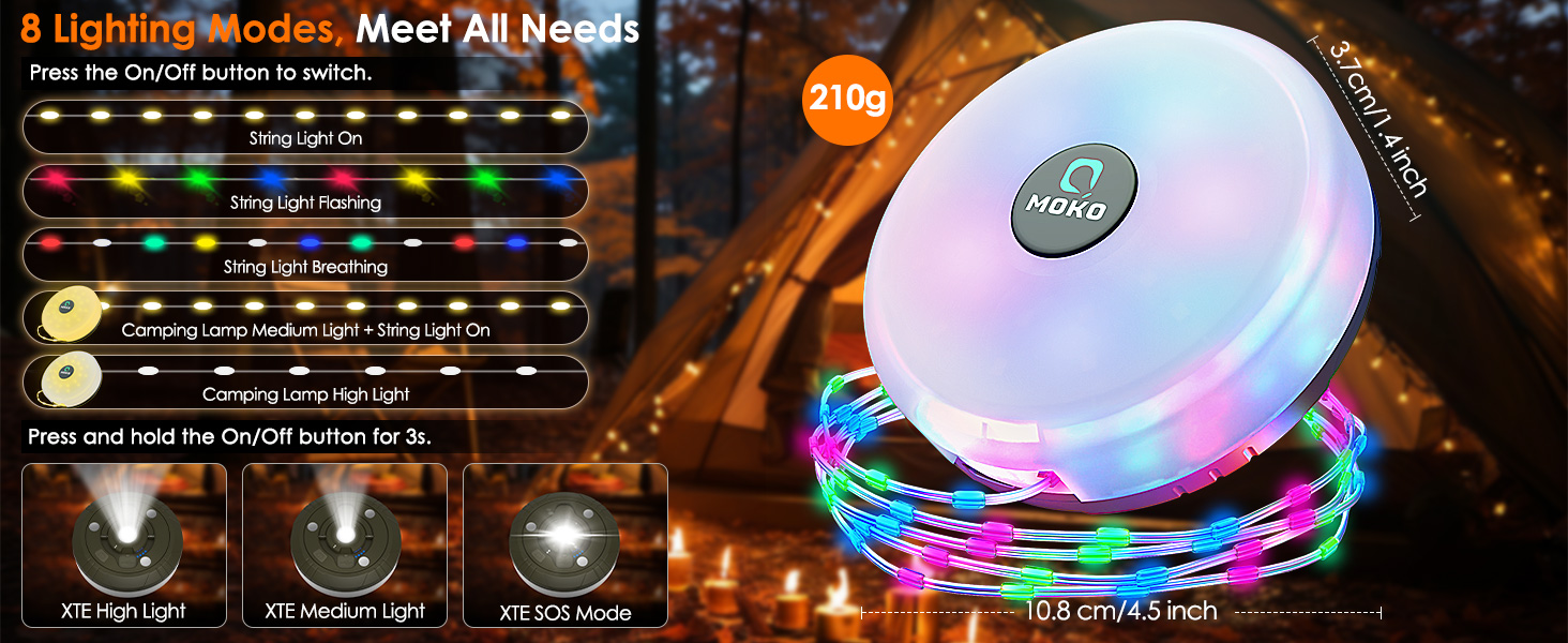 camping string lights, rechargeable outdoor string lights, portable camping lights