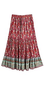 Milumia Women Boho Vintage Floral Print Tie Waist A Line Maxi Skirts