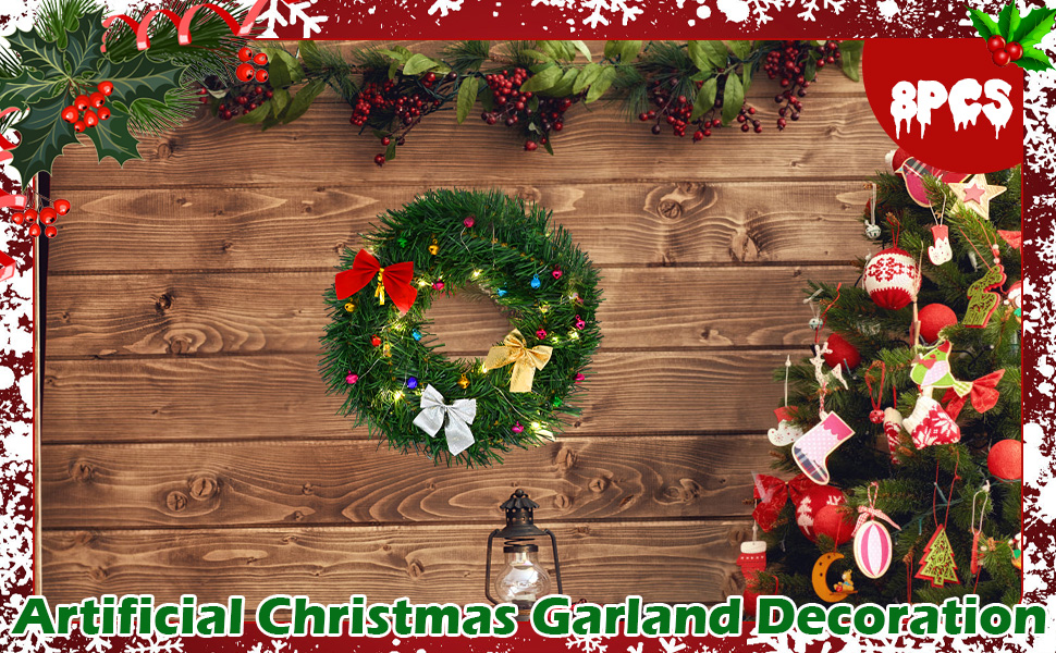 8 Pack Christmas Garland with Lights, Christmas Garland