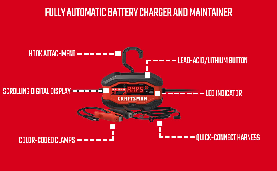 CRAFTSMAN CMXCESM260 3A 12V Fully Automatic Battery Charger and Maintainer