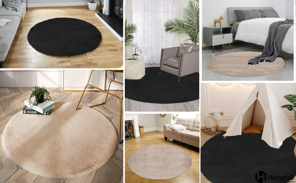 Buy Hometail Fluffy Soft AntiSlip Black Round Circular Carpet Area Rug