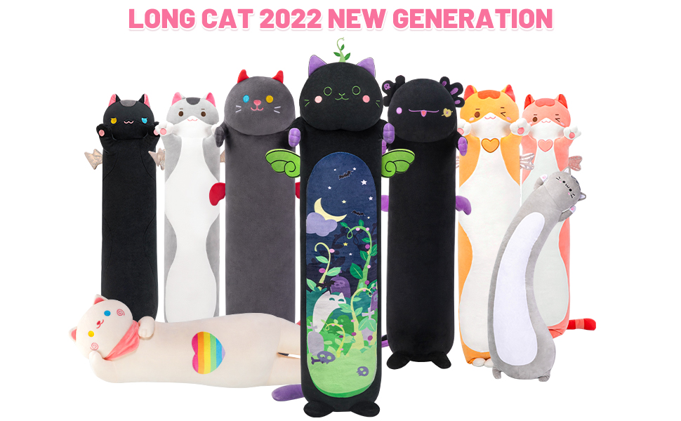 Mewaii Long Cat Plush Kawaii Body Pillow, 44” Cute Black